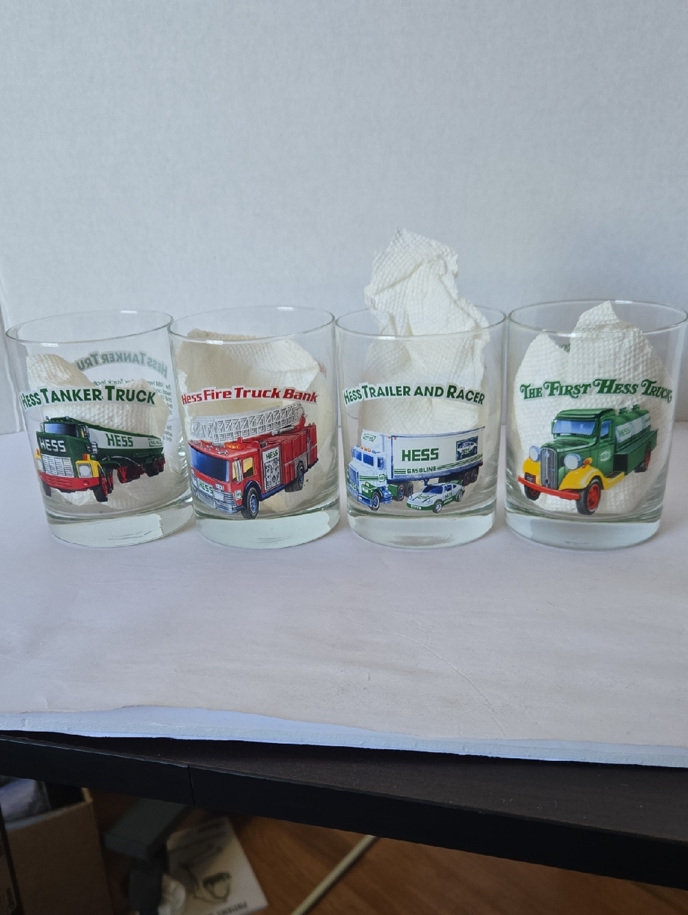 Vintage Set of Four 1996 Hess Classic Truck Series Glasses Lowball 4 1/8" Tall